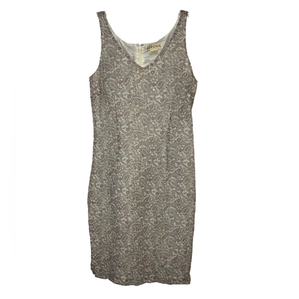 Merona Vintage 90s Style 100% Silk Paisley Sheath Dress